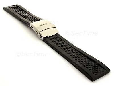 (image for) Silicone Watch Band with Deployment Clasp Winter Tyre Waterproof Black 20mm