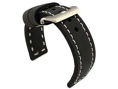 (image for) 26mm Black/White - Genuine Leather Hand-Stitched Watch Strap/Band SIRIUS (1)