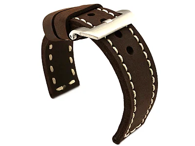 (image for) 26mm Dark Brown/White - Genuine Leather Hand-Stitched Watch Strap/Band SIRIUS (1)