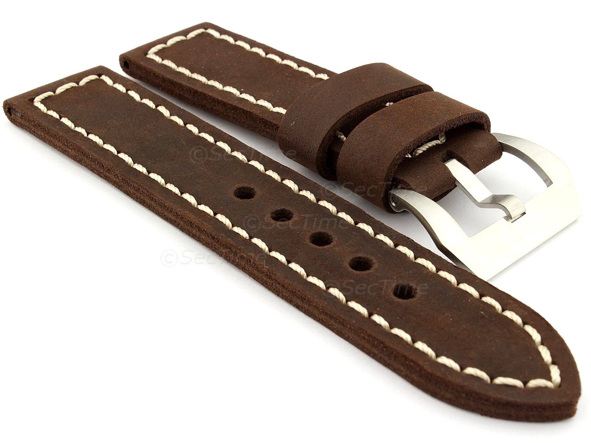 (image for) 26mm Dark Brown/White - Genuine Leather Hand-Stitched Watch Strap/Band SIRIUS