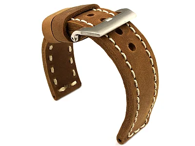 (image for) 26mm Brown/White - Genuine Leather Hand-Stitched Watch Strap/Band SIRIUS (1)