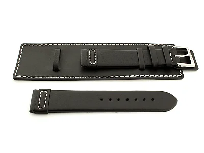 (image for) Leather Watch Strap with Wrist Cuff - Solar Black / White 20mm (1)