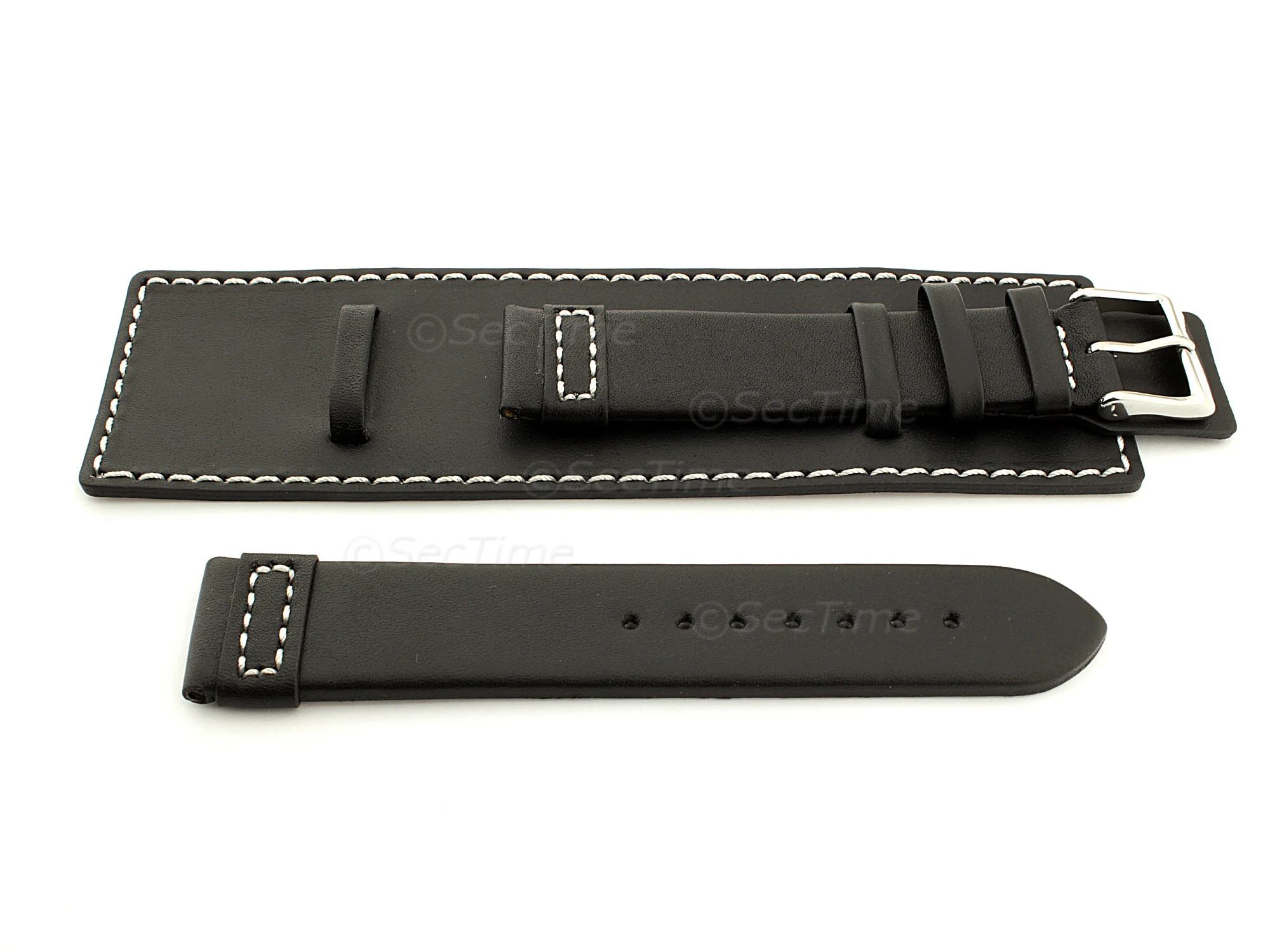 (image for) Leather Watch Strap with Wrist Cuff - Solar Black / White 20mm (1)