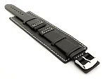 (image for) Leather Watch Strap with Wrist Cuff - Solar Black / White 22mm