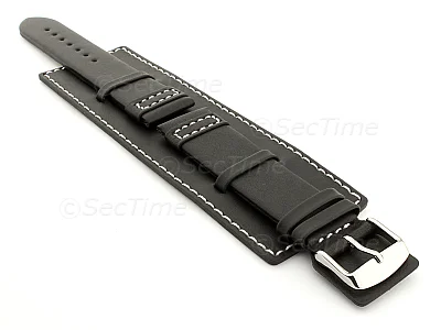 (image for) Leather Watch Strap with Wrist Cuff - Solar Black / White 18mm