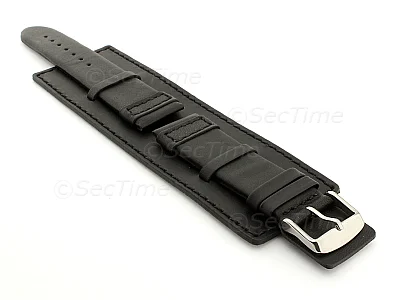 (image for) Leather Watch Strap with Wrist Cuff - Solar Black / Black 18mm