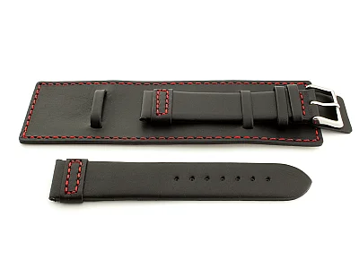 (image for) Leather Watch Strap with Wrist Cuff - Solar Black / Red 18mm (1)