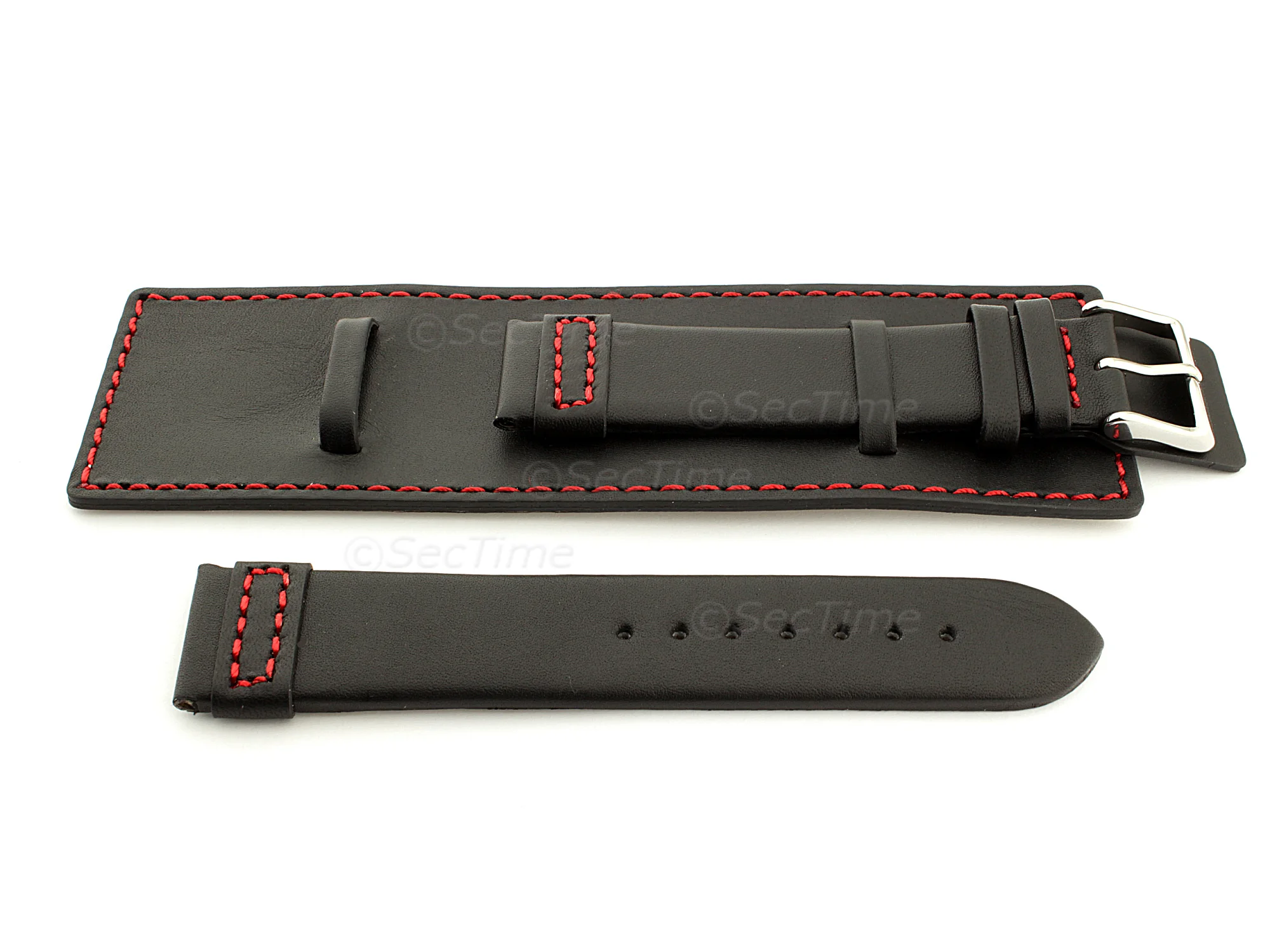 (image for) Leather Watch Strap with Wrist Cuff - Solar Black / Red 18mm (1)