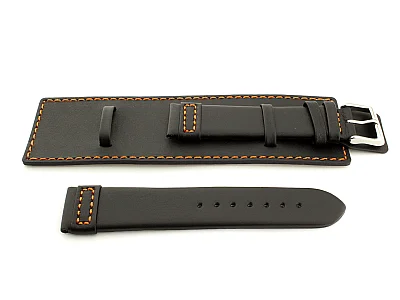 (image for) Leather Watch Strap with Wrist Cuff - Solar Black / Orange 18mm (1)
