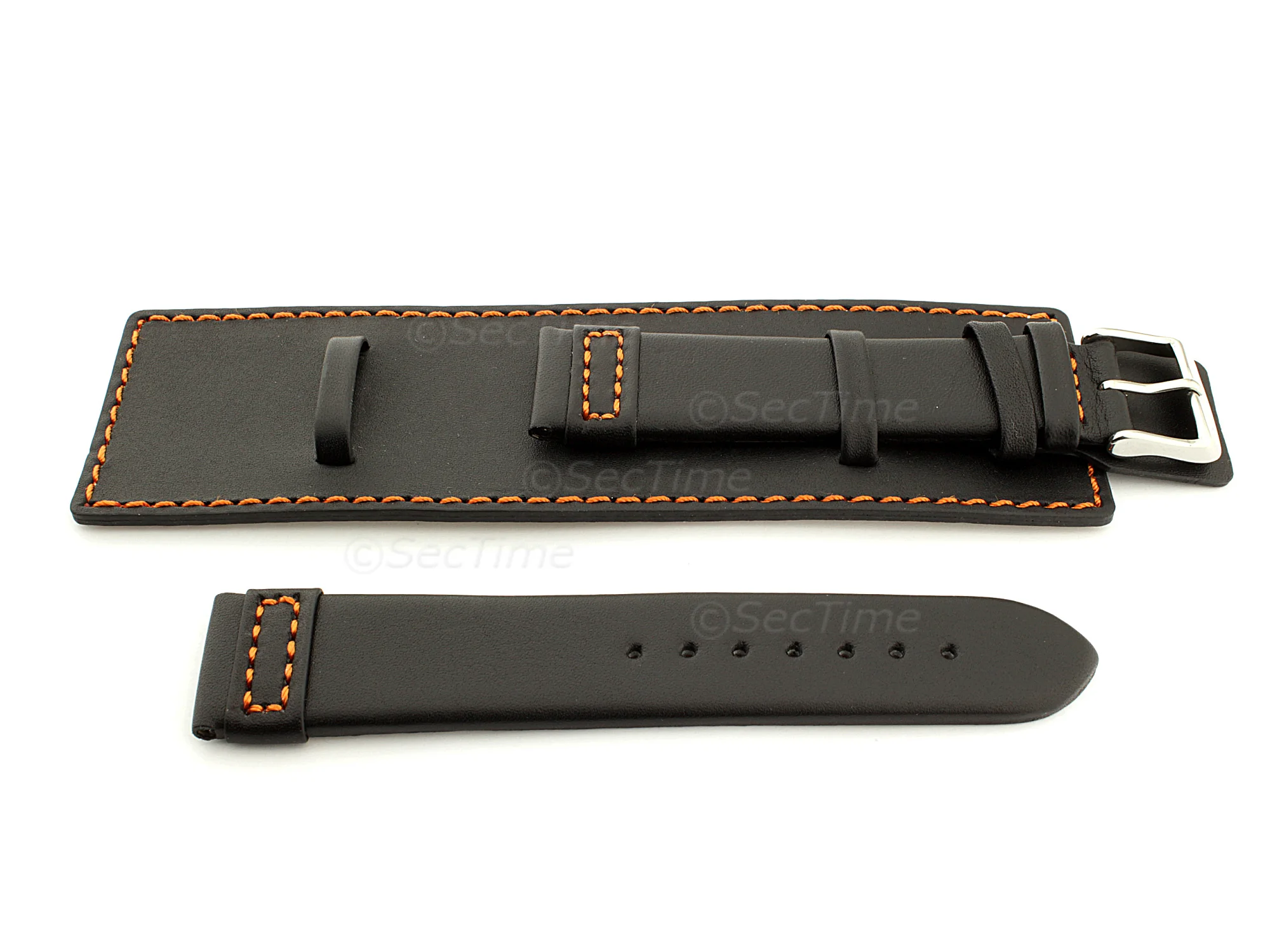 (image for) Leather Watch Strap with Wrist Cuff - Solar Black / Orange 18mm (1)