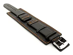 (image for) Leather Watch Strap with Wrist Cuff - Solar Black / Orange 22mm