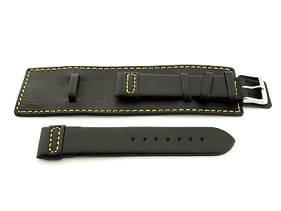 (image for) Leather Watch Strap with Wrist Cuff - Solar Black / Yellow 18mm (1)