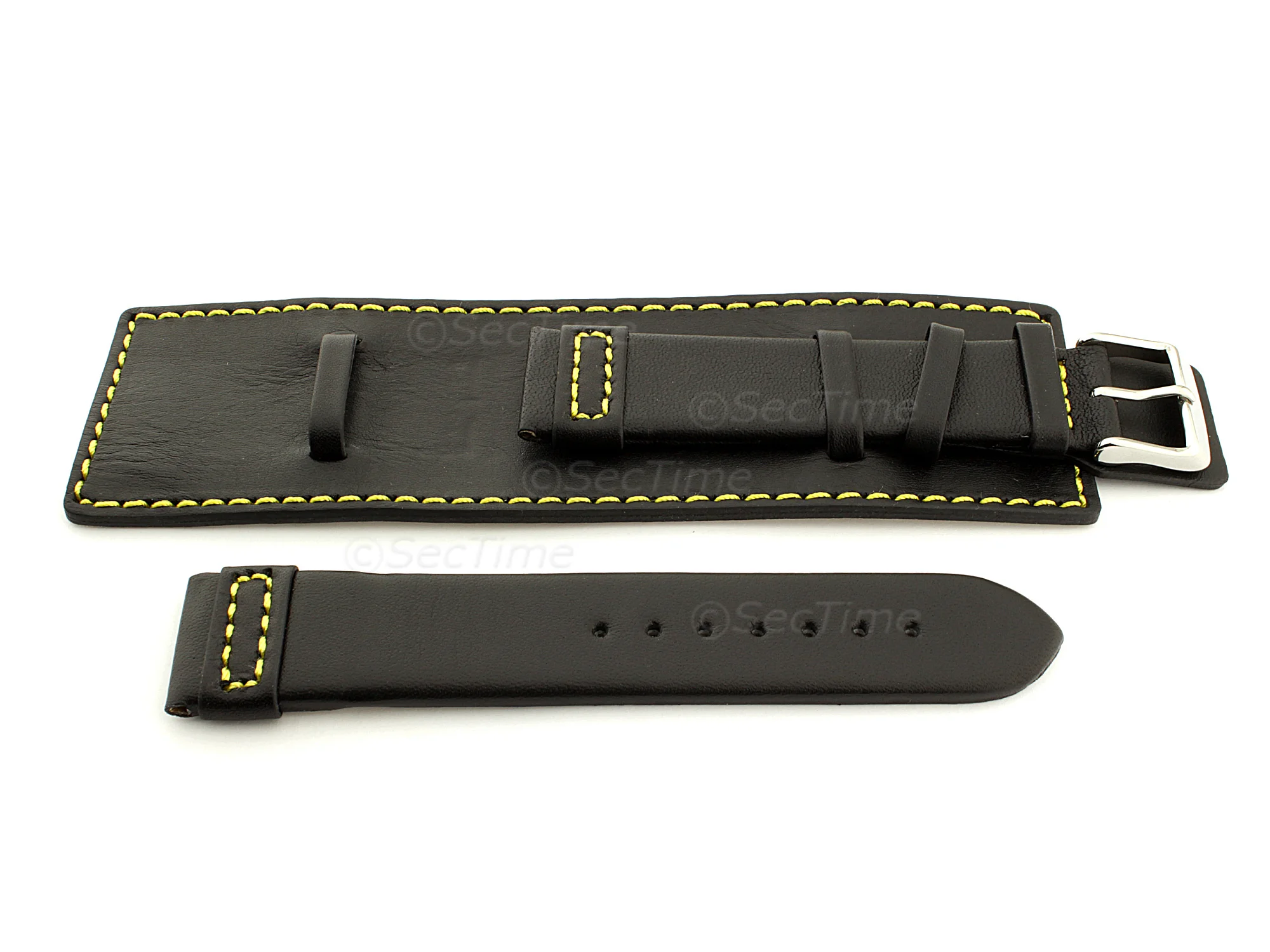 (image for) Leather Watch Strap with Wrist Cuff - Solar Black / Yellow 18mm (1)