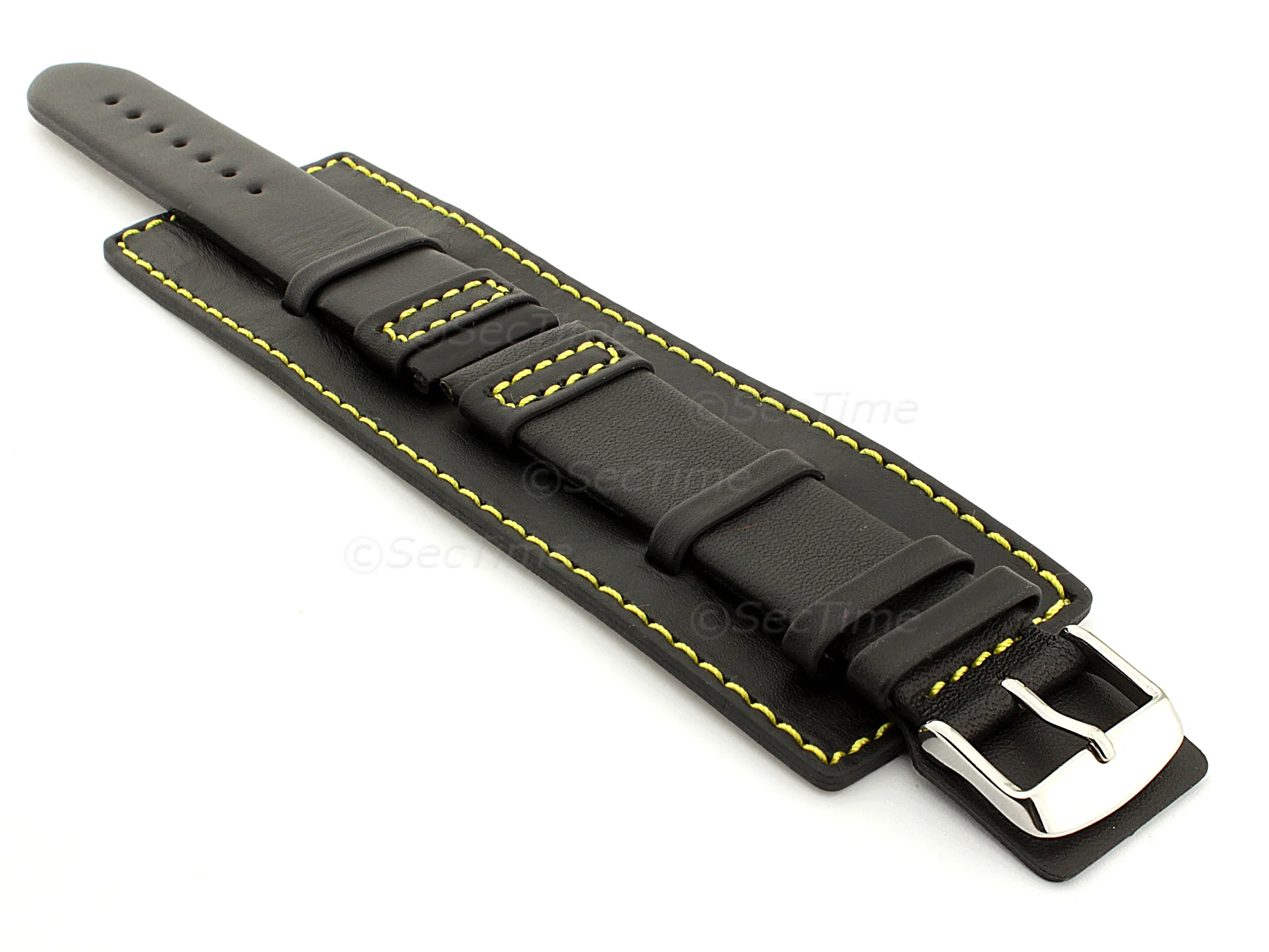 (image for) Leather Watch Strap with Wrist Cuff - Solar Black / Yellow 18mm