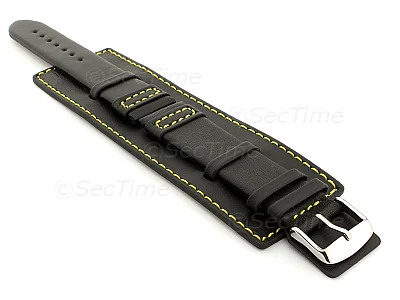(image for) Leather Watch Strap with Wrist Cuff - Solar Black / Yellow 20mm