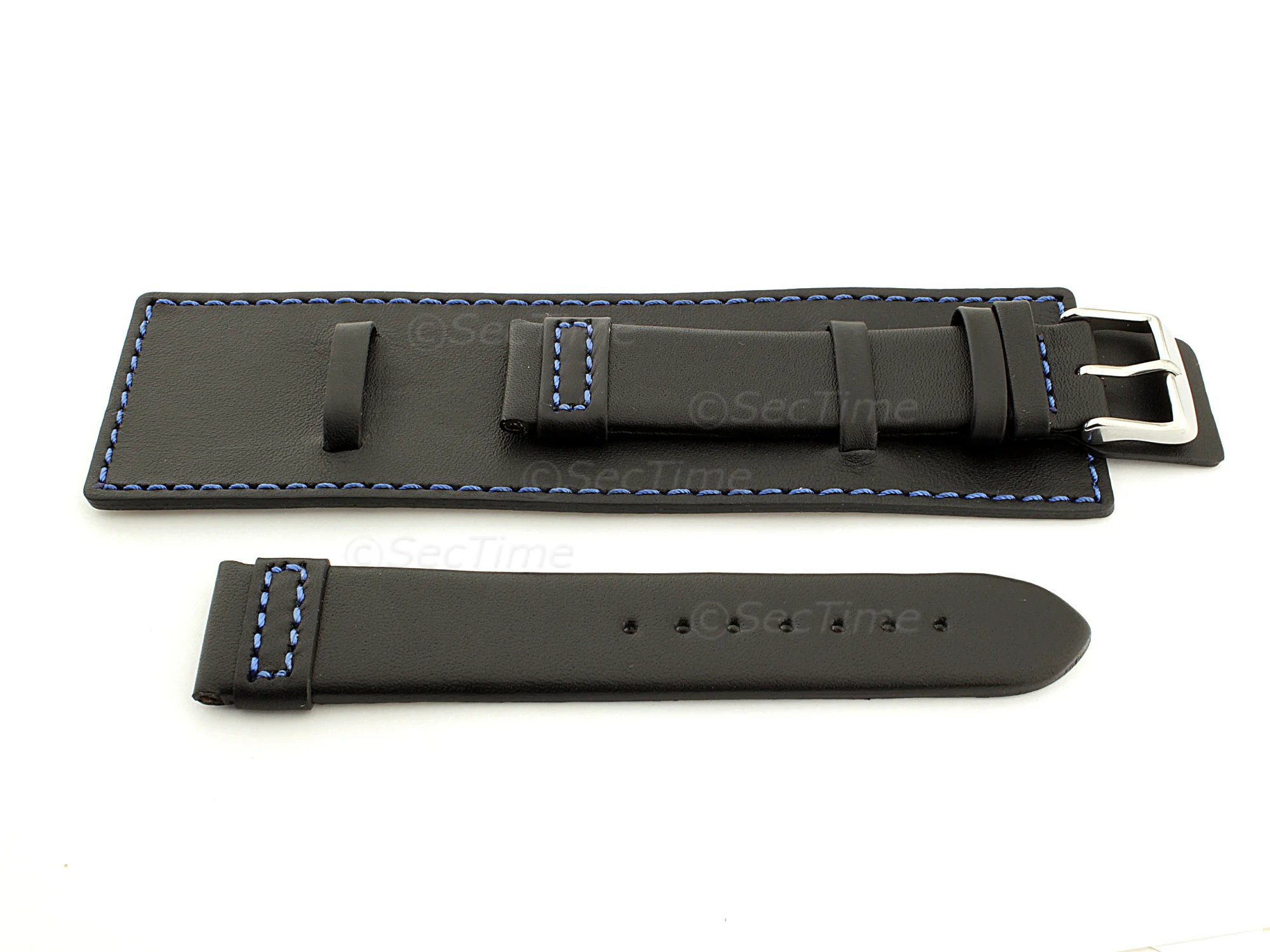(image for) Leather Watch Strap with Wrist Cuff - Solar Black / Blue 20mm (1)