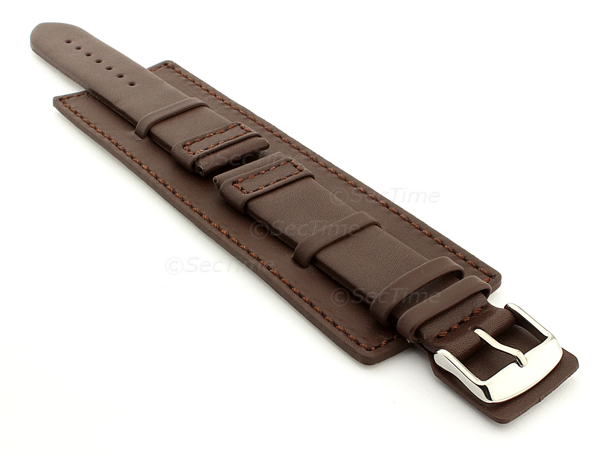 (image for) Leather Watch Strap with Wrist Cuff - Solar Dark Brown / Brown 22mm