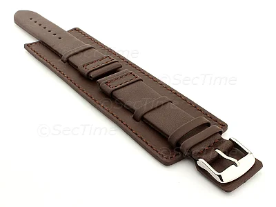 (image for) Leather Watch Strap with Wrist Cuff - Solar Dark Brown / Brown 18mm