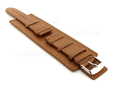 (image for) Leather Watch Strap with Wrist Cuff - Solar Brown / Brown 20mm