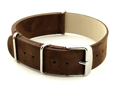 (image for) Suede Leather Nato G10 Military Watch Strap Dark Brown 22mm (1)
