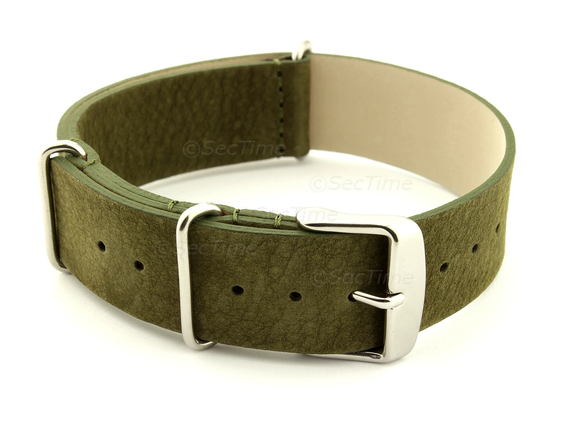 (image for) Suede Leather Nato G10 Military Watch Strap Olive Green 18mm (1)