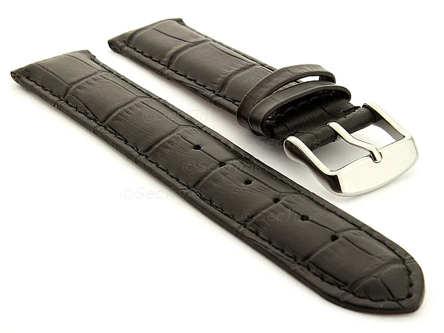 (image for) Genuine Leather Watch Strap Sydney Croco Black 21mm