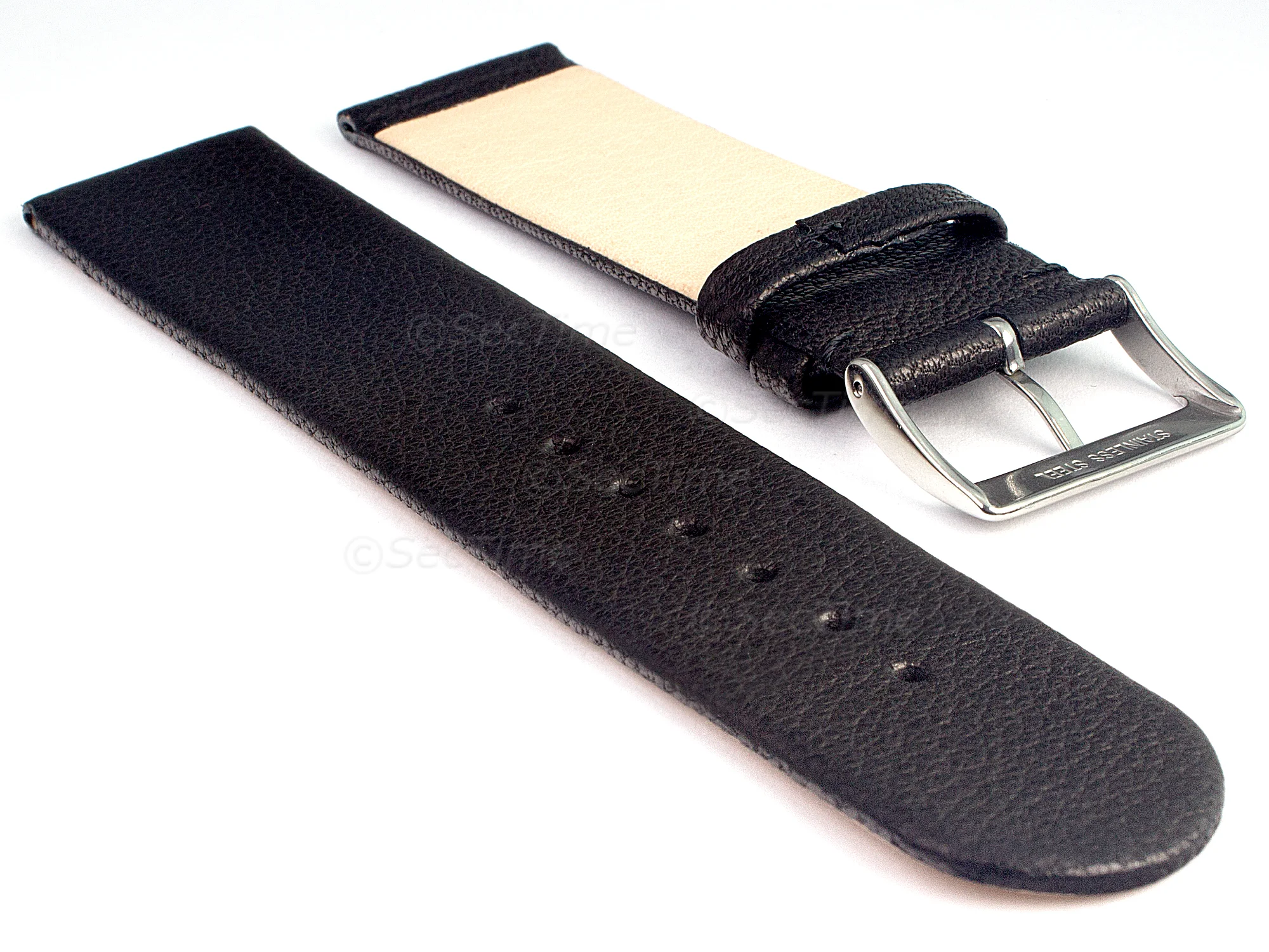 (image for) 20mm Black Genuine Leather Watch Strap Band Tact (1)