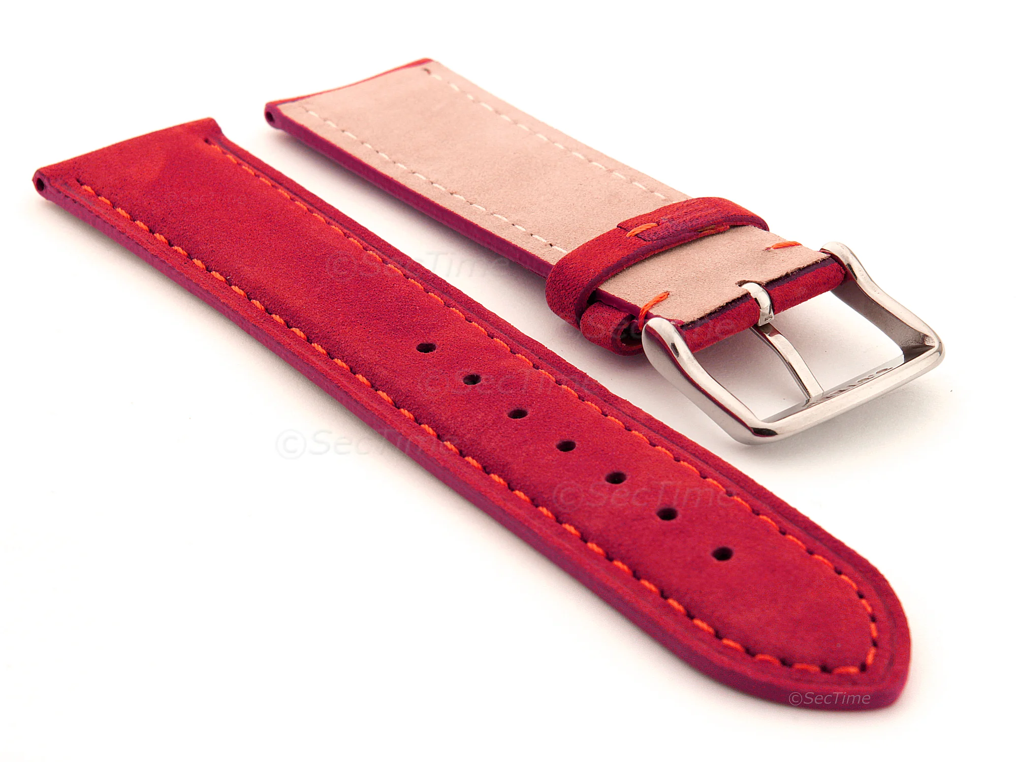 (image for) Suede Genuine Leather Watch Strap Teacher Red 22mm (1)