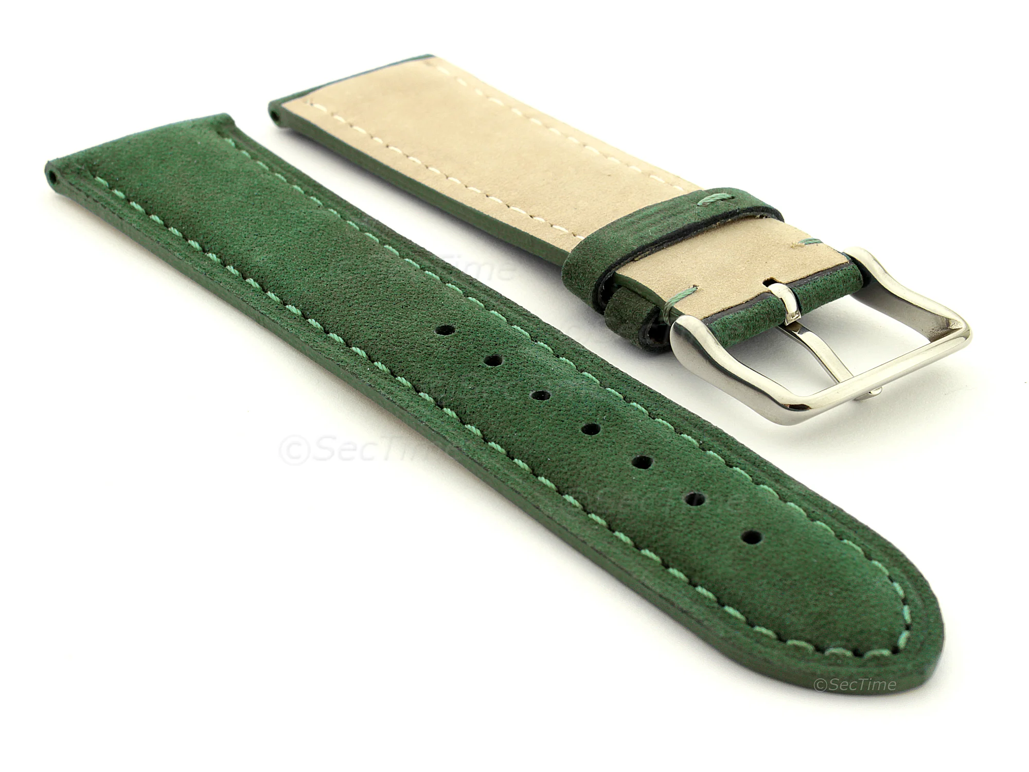 (image for) Suede Genuine Leather Watch Strap Teacher Green 18mm (1)