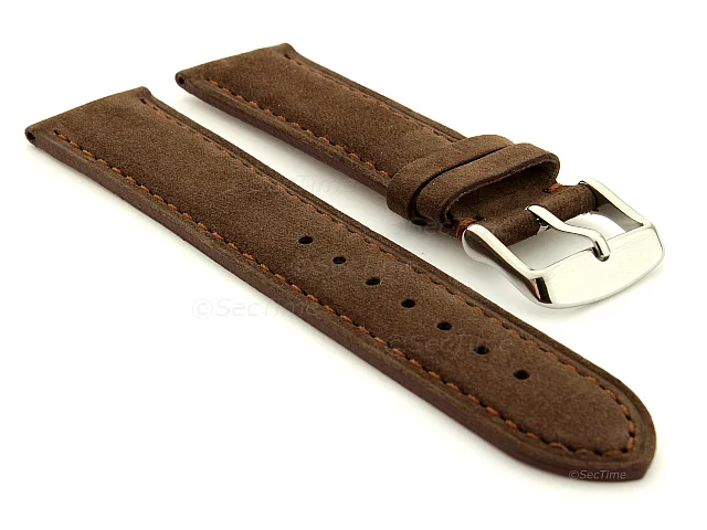 (image for) Suede Genuine Leather Watch Strap Teacher Dark Brown 18mm