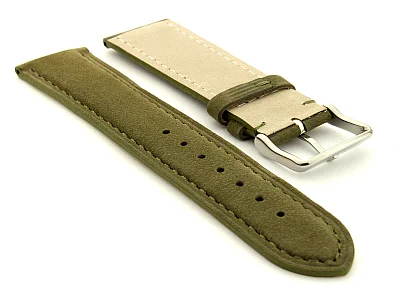 (image for) Suede Genuine Leather Watch Strap Teacher Olive Green 20mm (1)