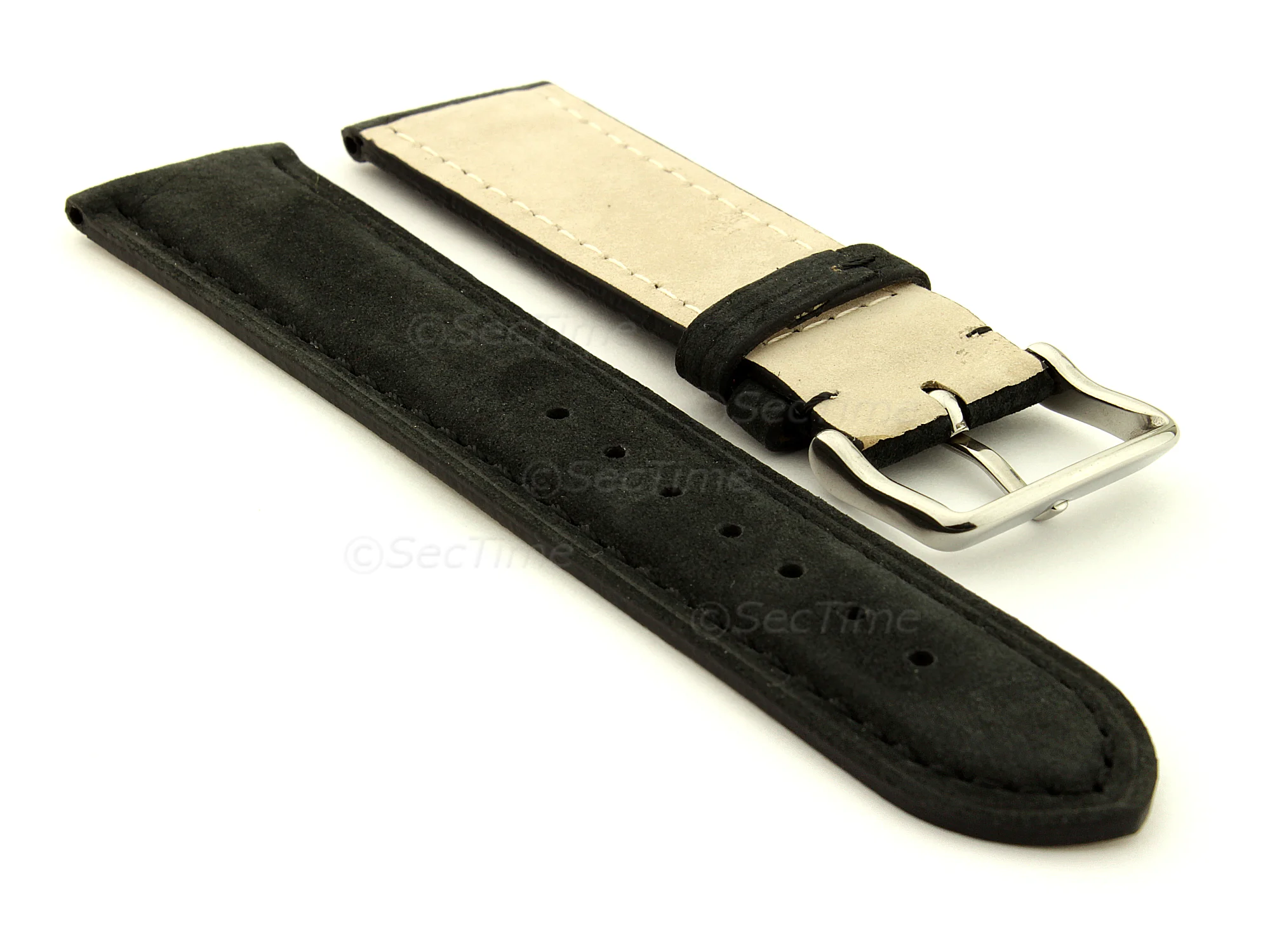 (image for) Suede Genuine Leather Watch Strap Teacher Black 20mm (1)