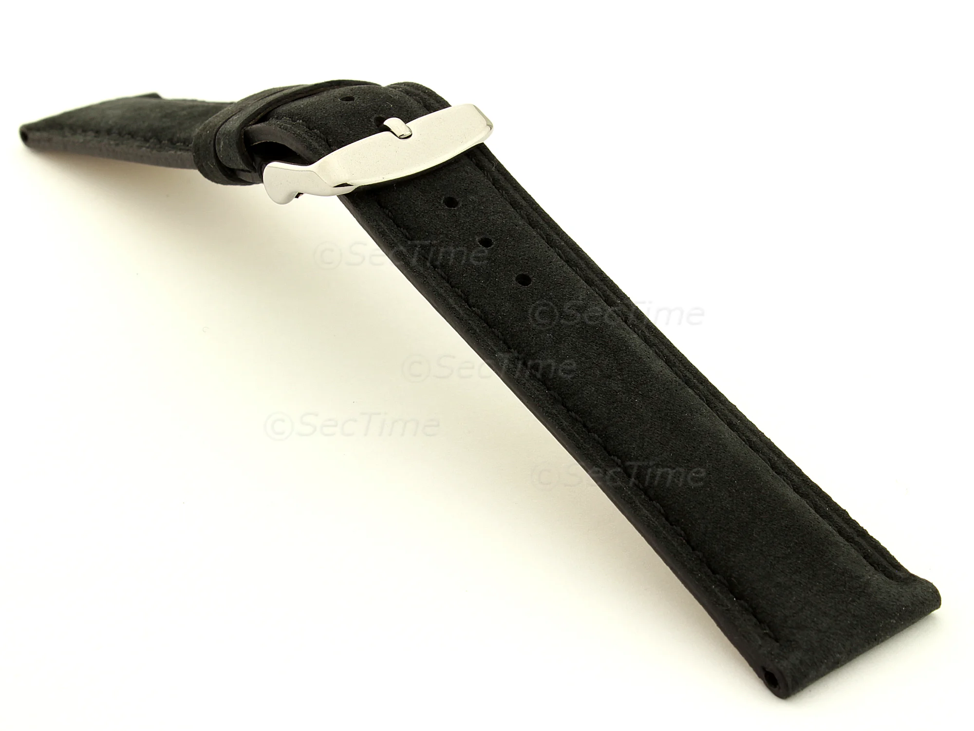 (image for) Suede Genuine Leather Watch Strap Teacher Black 20mm (2)