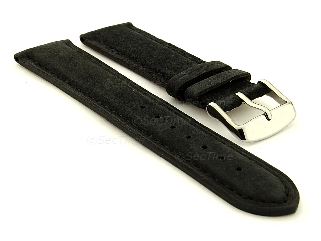 (image for) Suede Genuine Leather Watch Strap Teacher Black 20mm