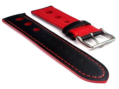 (image for) Racing Style Leather Watch Band Tempo Black/Red 22mm (1)