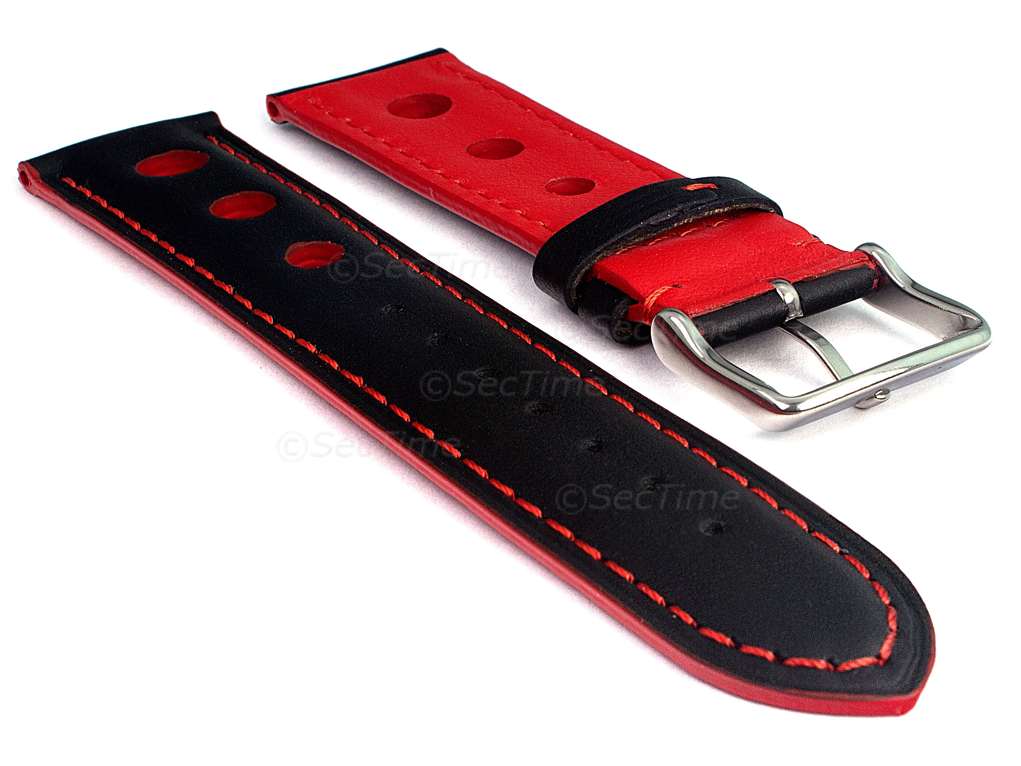 (image for) Racing Style Leather Watch Band Tempo Black/Red 22mm (1)