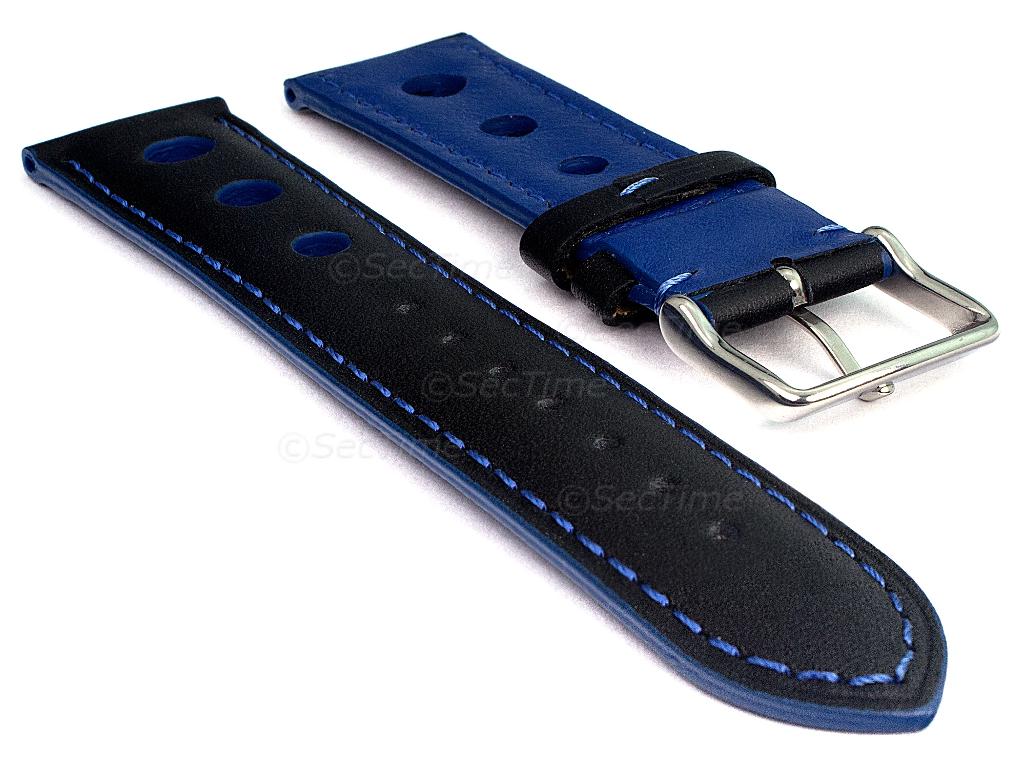 (image for) Racing Style Leather Watch Band Tempo Black/Blue 18mm (1)