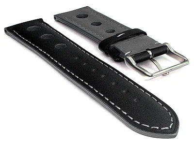 (image for) Racing Style Leather Watch Band Tempo Black/Grey 22mm (1)