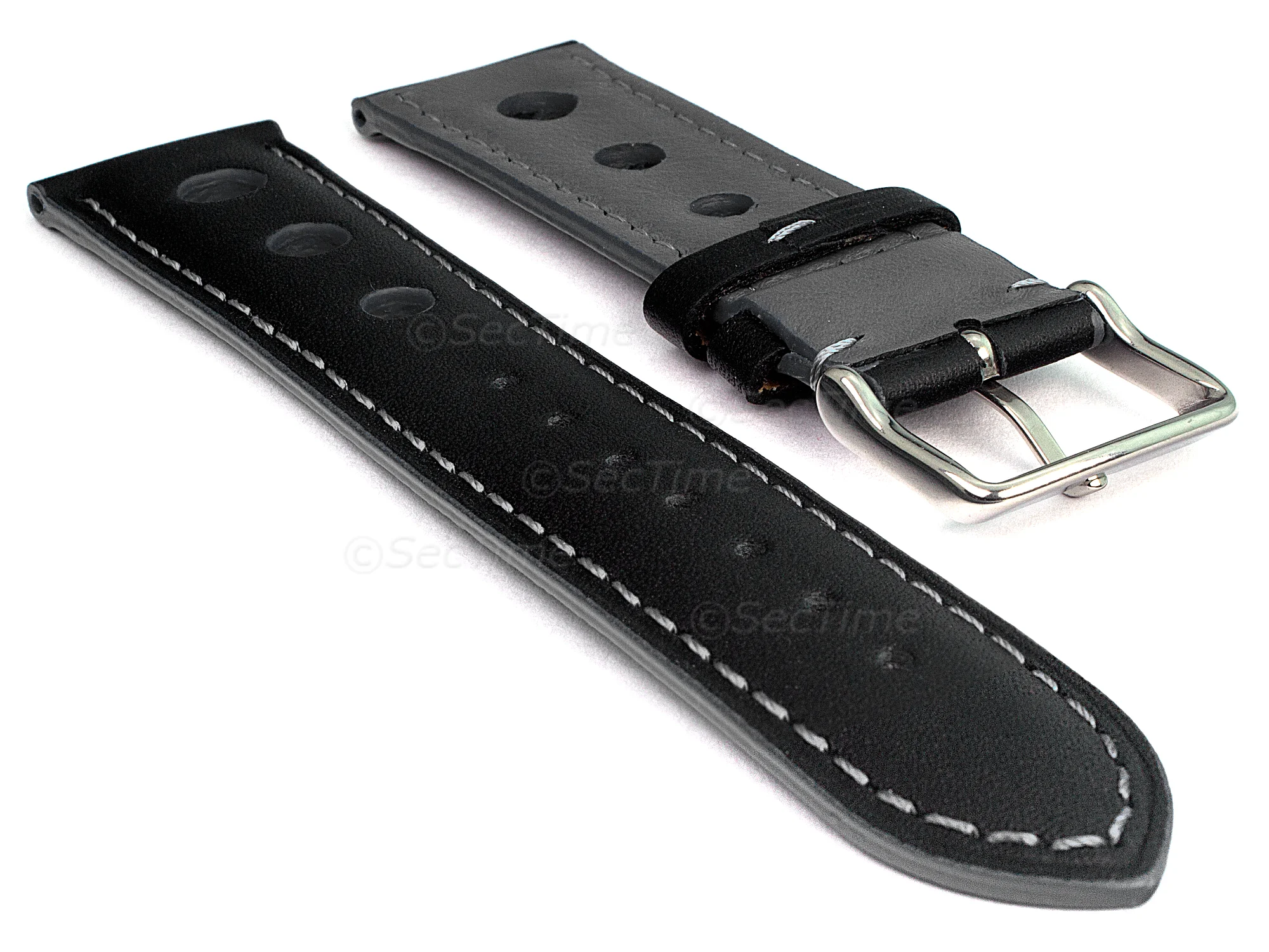(image for) Racing Style Leather Watch Band Tempo Black/Grey 22mm (1)