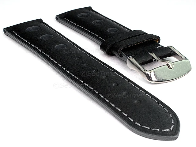 (image for) Racing Style Leather Watch Band Tempo Black/Grey 22mm