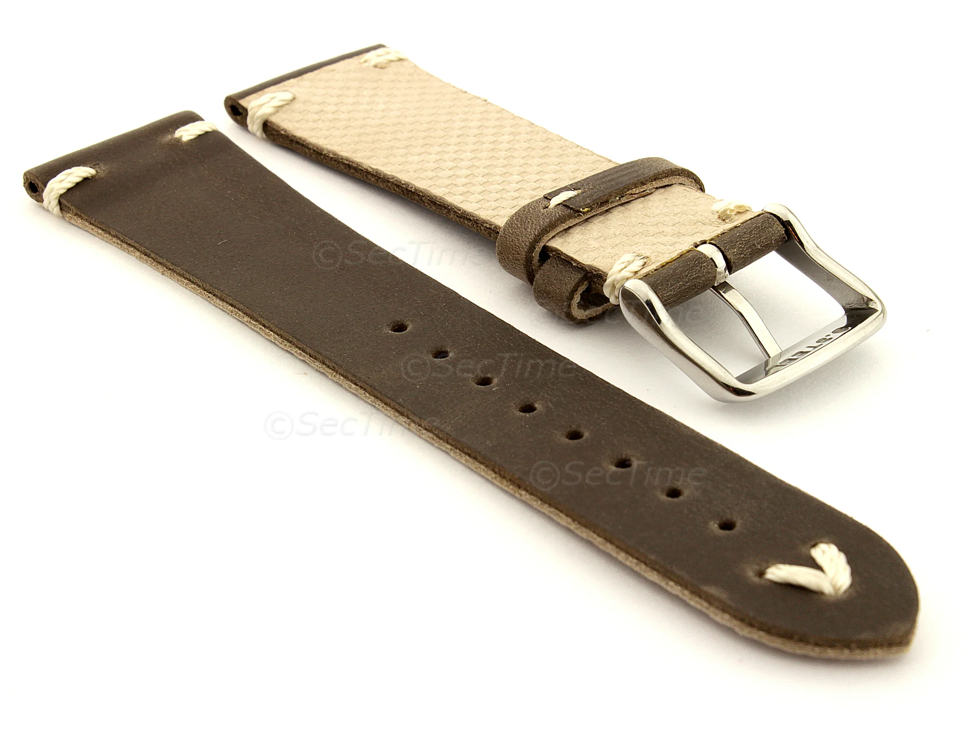 (image for) Genuine Leather Watch Strap in Oldfangled Style Texas Dark Brown 20mm (1)