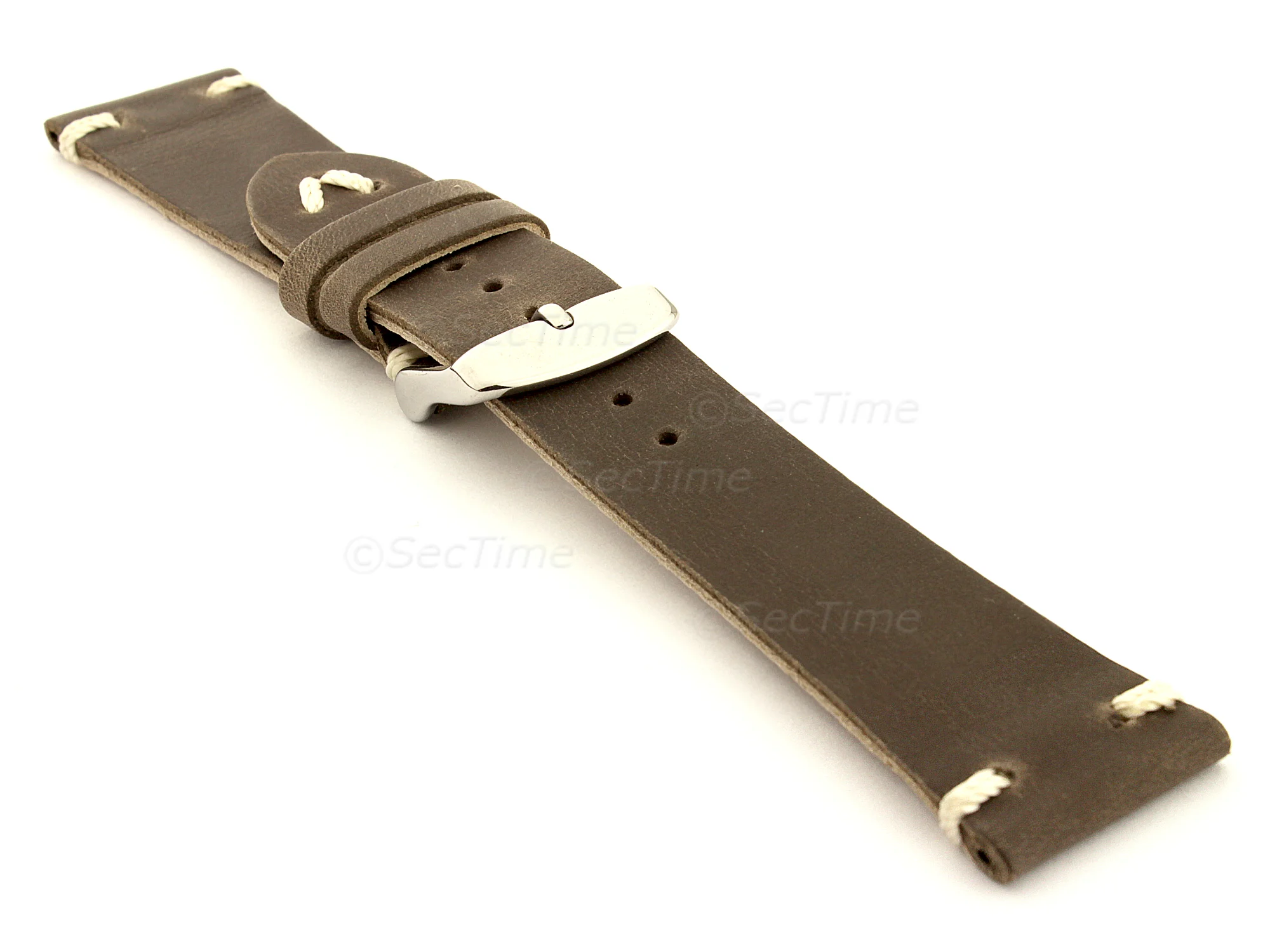 (image for) Genuine Leather Watch Strap in Oldfangled Style Texas Dark Brown 20mm (2)
