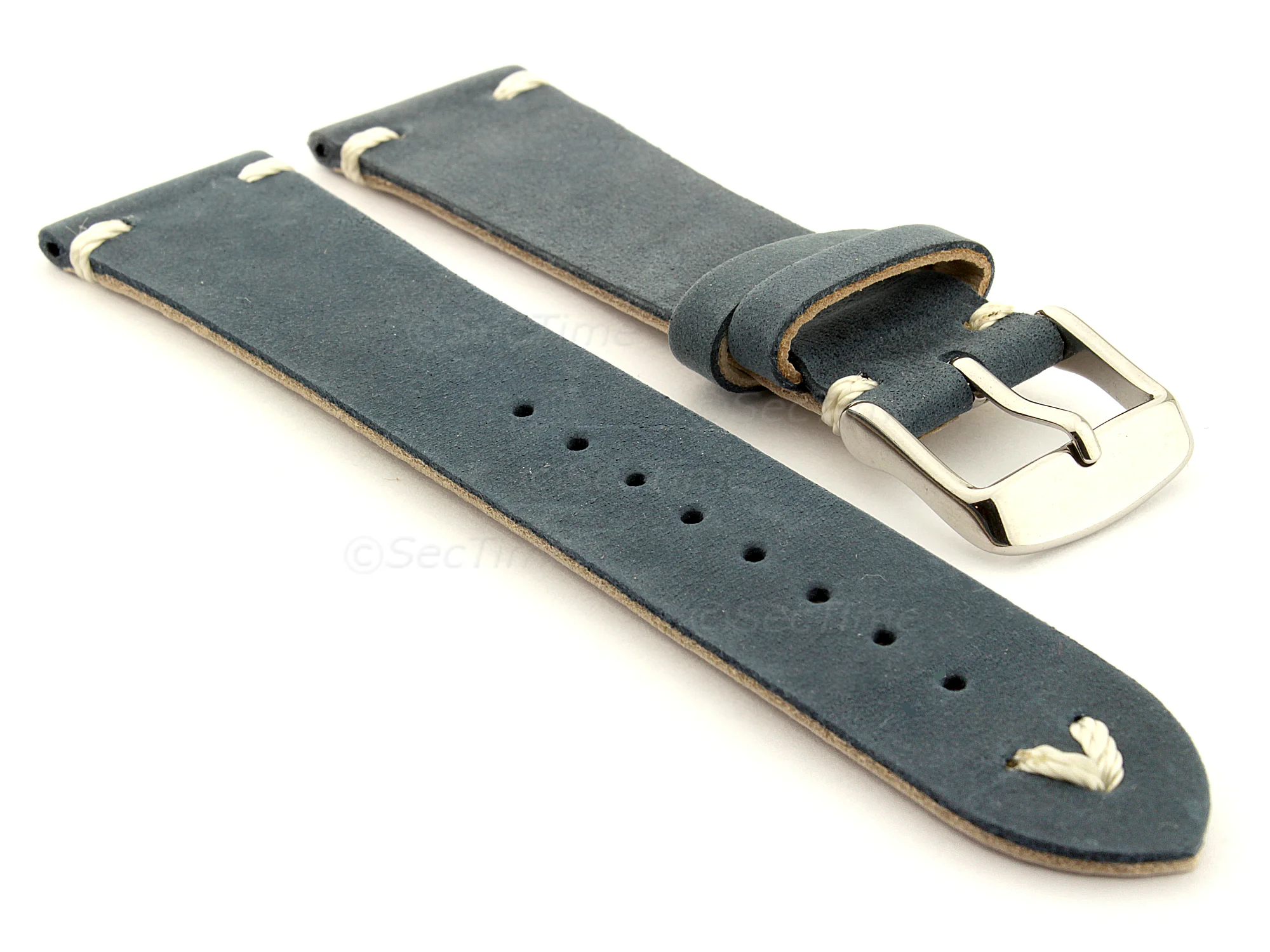 (image for) Genuine Leather Watch Strap in Oldfangled Style Texas Blue 18mm