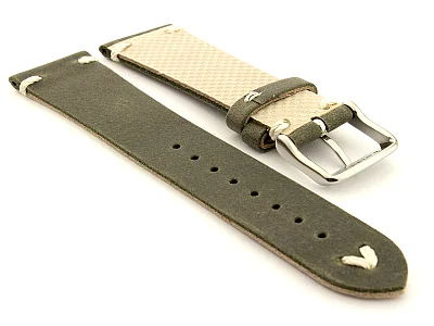 (image for) Genuine Leather Watch Strap in Oldfangled Style Texas Olive Green 19mm (1)