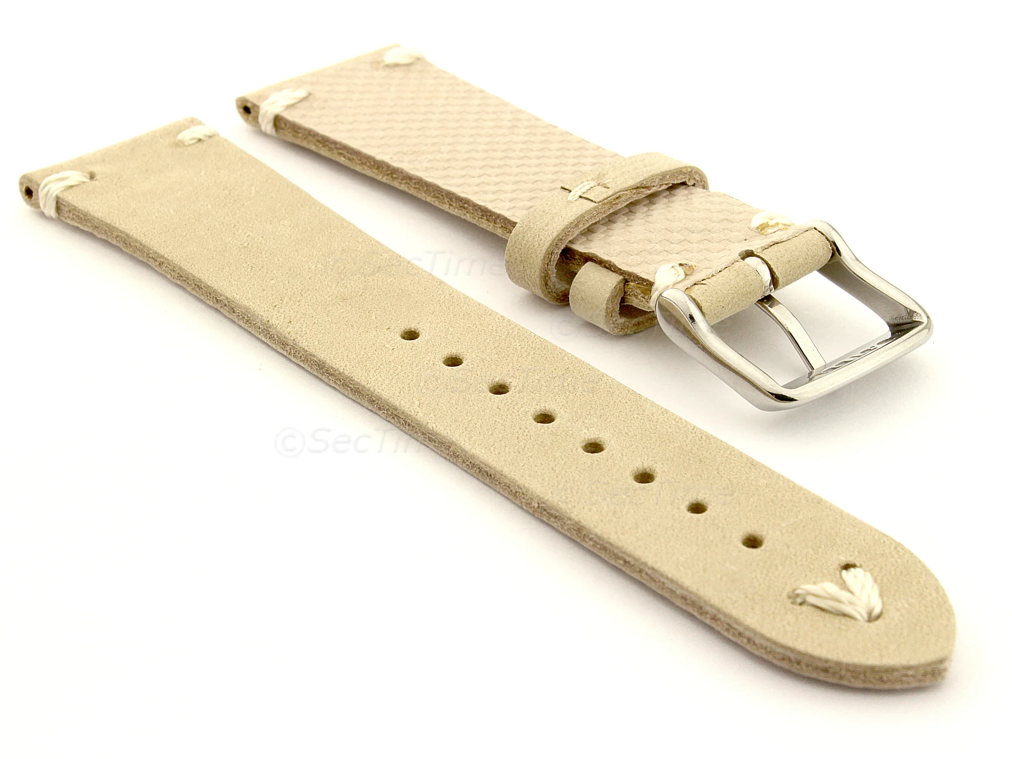 (image for) Genuine Leather Watch Strap in Oldfangled Style Texas Beige 18mm (1)