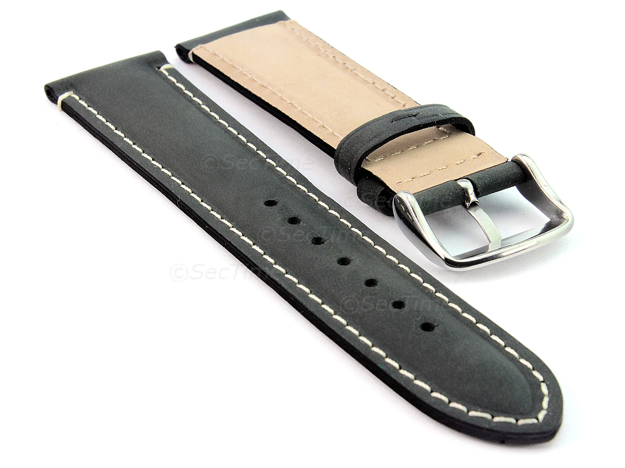 (image for) Genuine Leather Watch Strap Band Tourist Black 20mm (1)