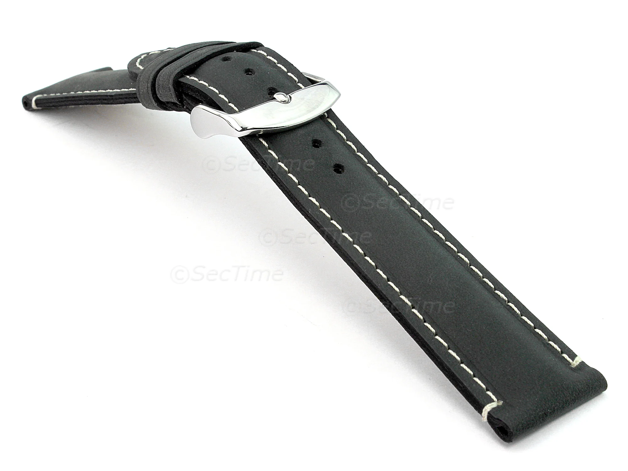 (image for) Genuine Leather Watch Strap Band Tourist Black 20mm (2)
