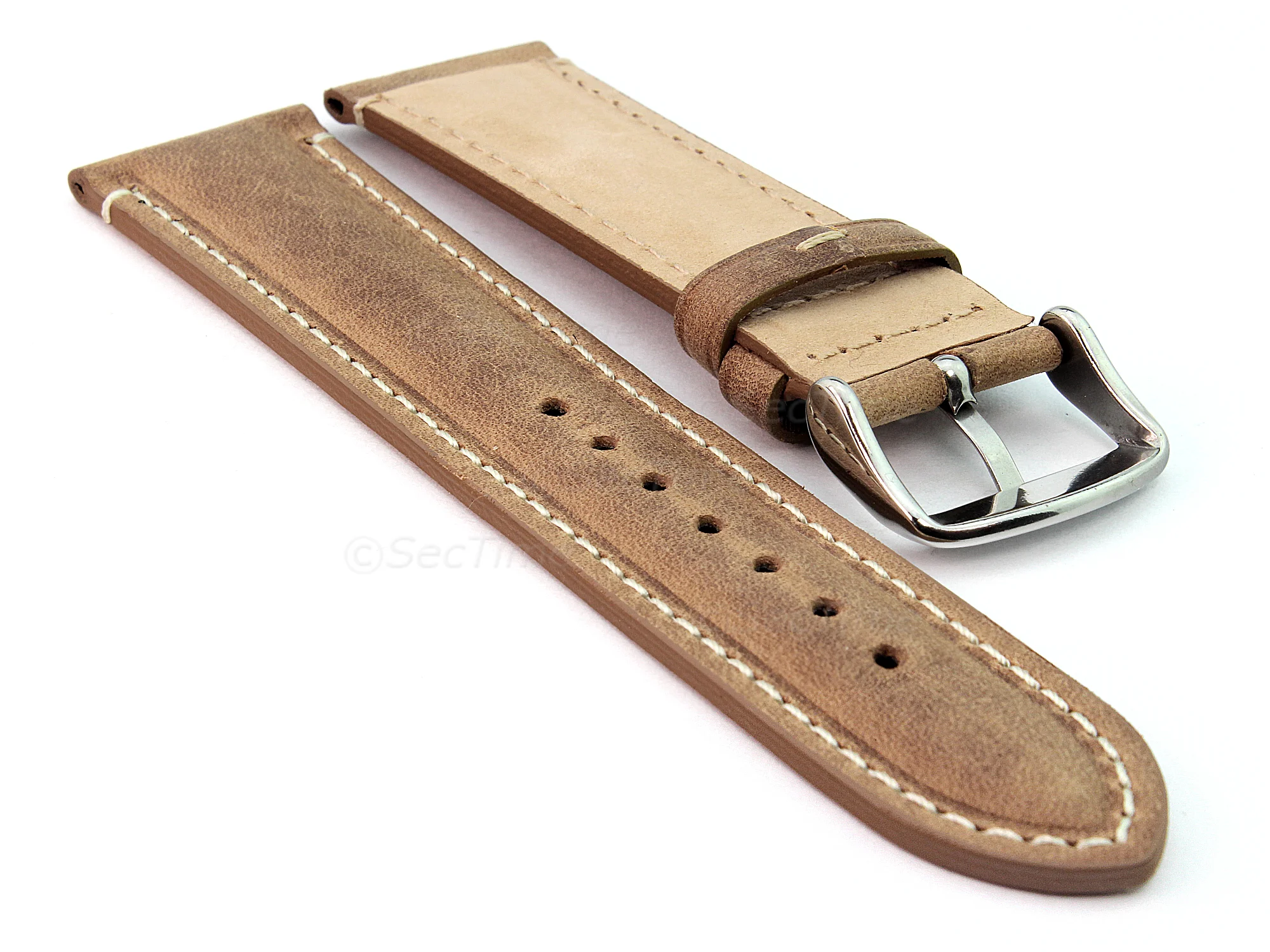 (image for) Genuine Leather Watch Strap Band Tourist Brown 24mm (1)