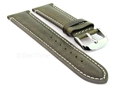 (image for) Genuine Leather Watch Strap Band Tourist Green (semi-matte) 18mm