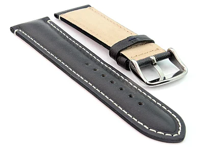 (image for) Genuine Leather Watch Strap Band Tourist Black (semi-matte) 18mm (1)